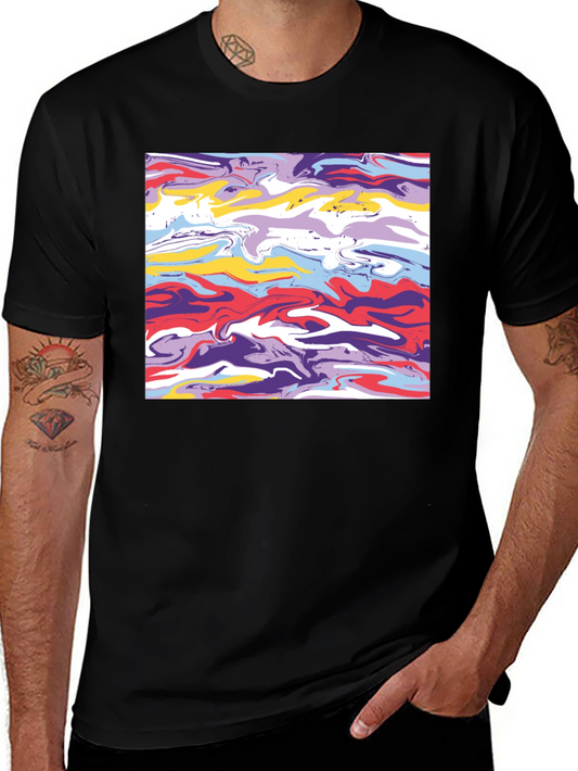 Abstract Swirl Graphic Tee - Black Casual T-Shirt