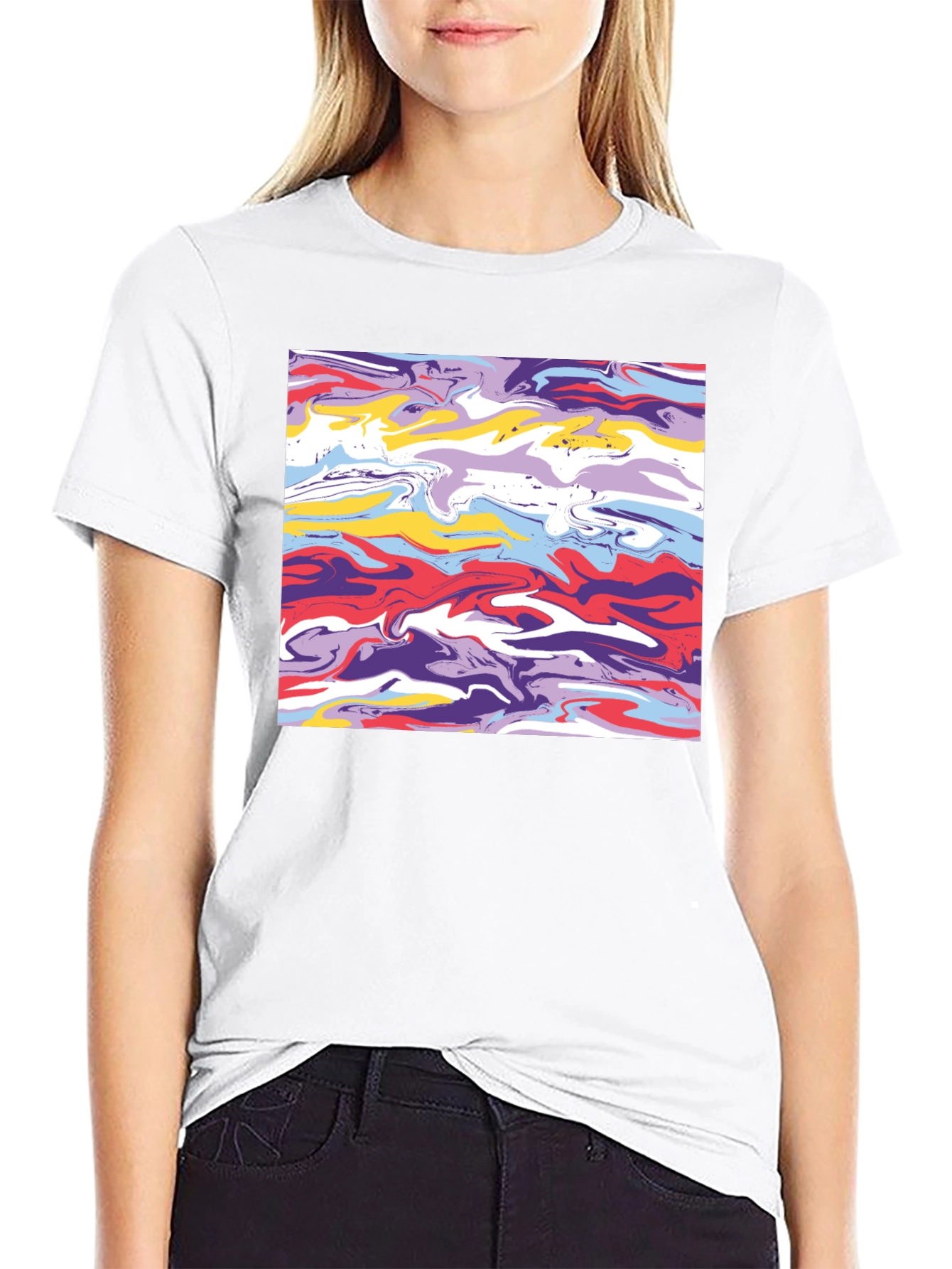 Abstract Swirl Graphic Tee - Black Casual T-Shirt