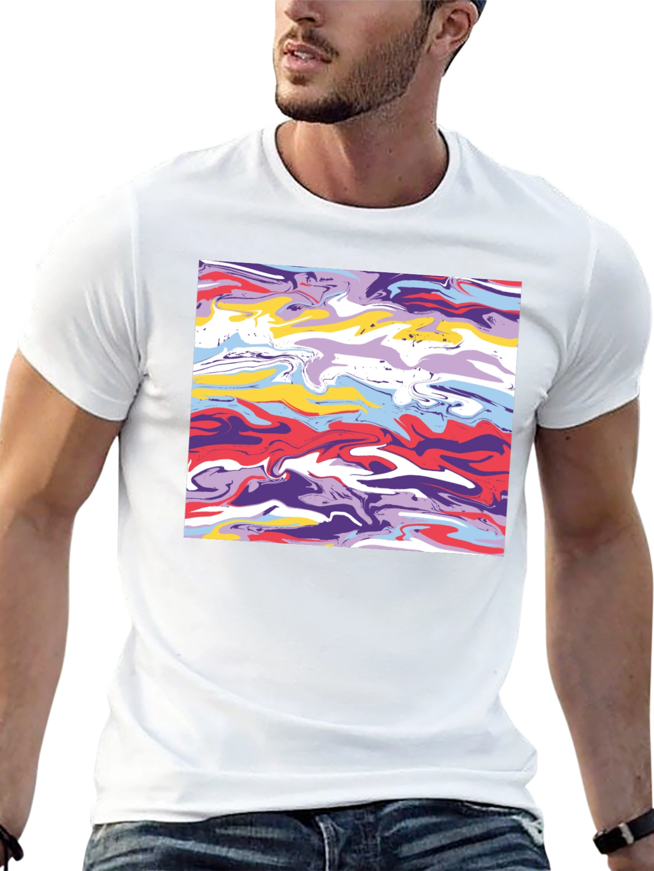 Abstract Swirl Graphic Tee - Black Casual T-Shirt