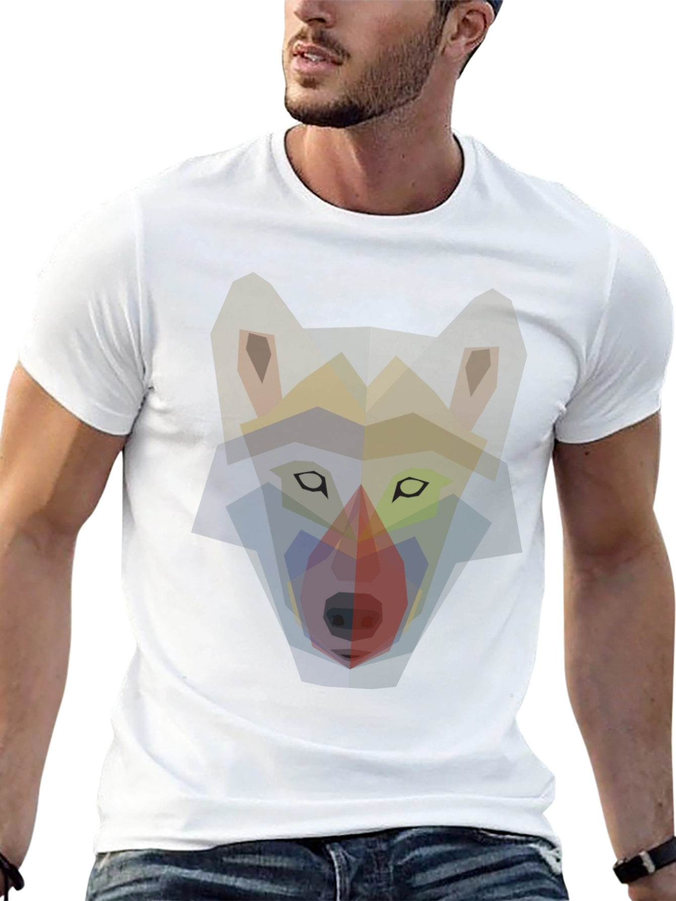 Geometric Wolf Graphic Print T-Shirt - Mens Black Tee