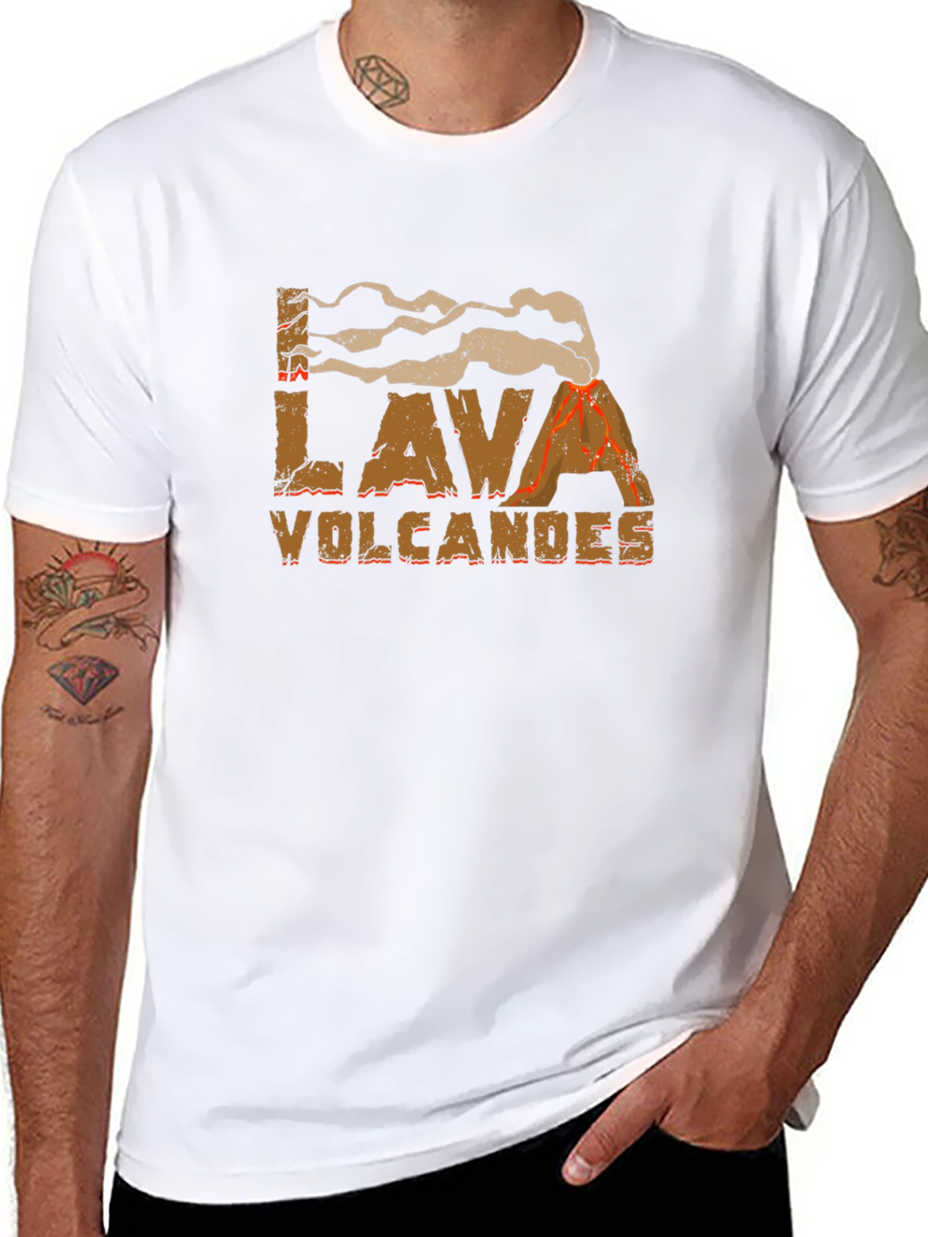 Lava Volcanoes Graphic Print Black T-Shirt