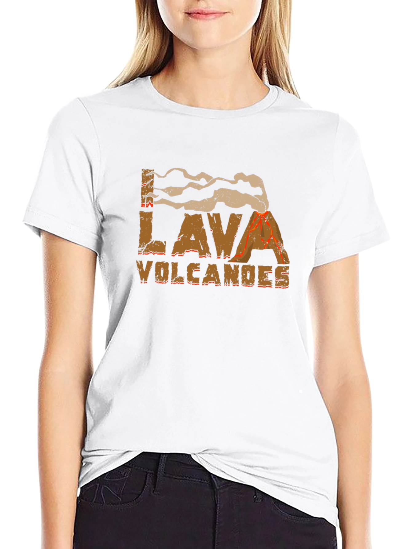 Lava Volcanoes Graphic Print Black T-Shirt
