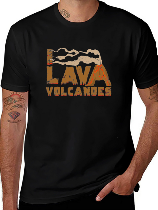 Lava Volcanoes Graphic Print Black T-Shirt