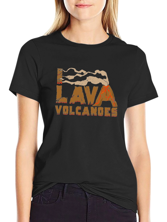 Lava Volcanoes Graphic Print Black T-Shirt