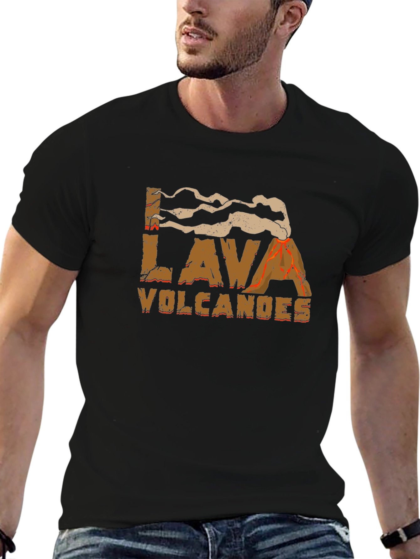 Lava Volcanoes Graphic Print Black T-Shirt