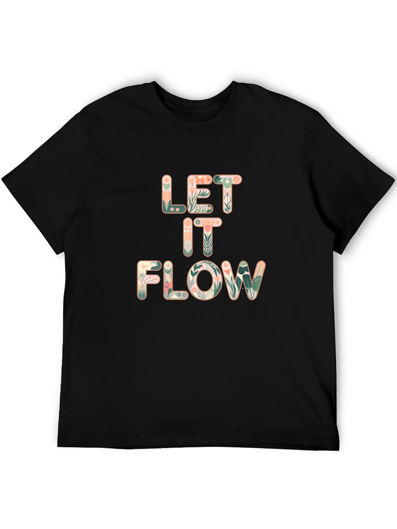 Let It Flow Floral Print Black T-Shirt
