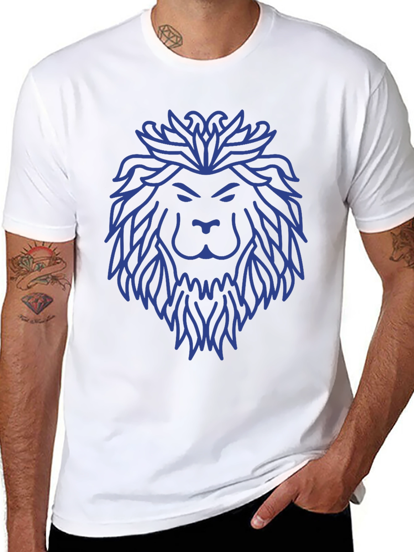 Lion Graphic Tee - Cobalt Blue on Black