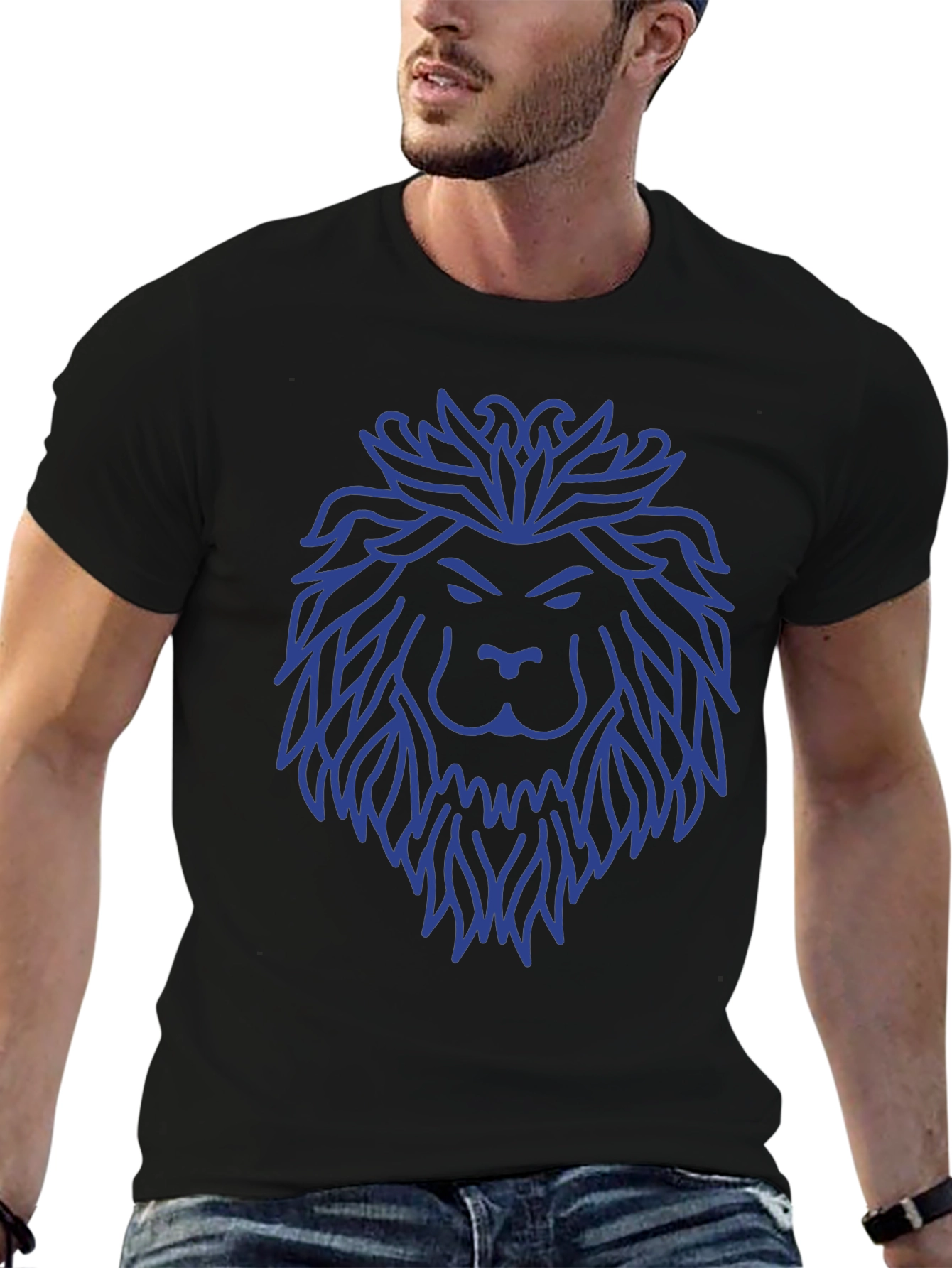 Lion Graphic Tee - Cobalt Blue on Black