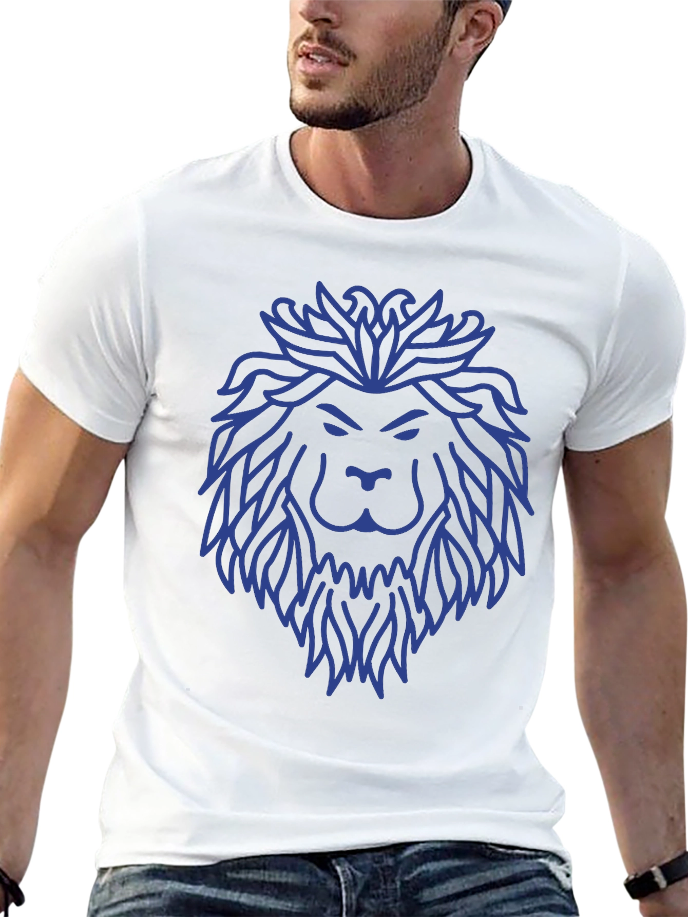 Lion Graphic Tee - Cobalt Blue on Black