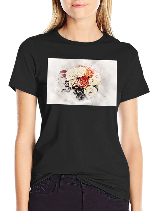 Floral Watercolor Graphic Tee - Black
