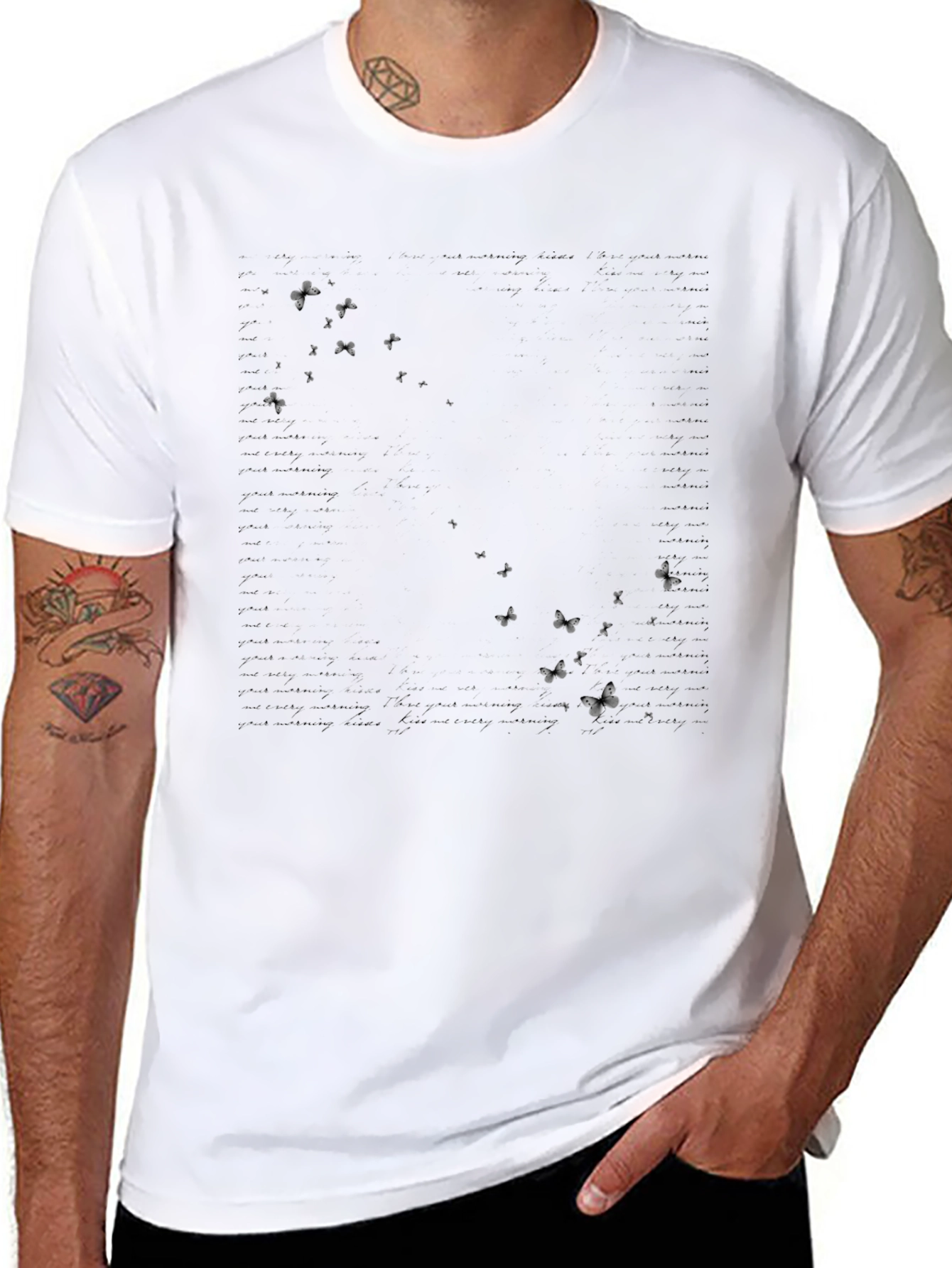 Butterfly Text Print Black T-Shirt