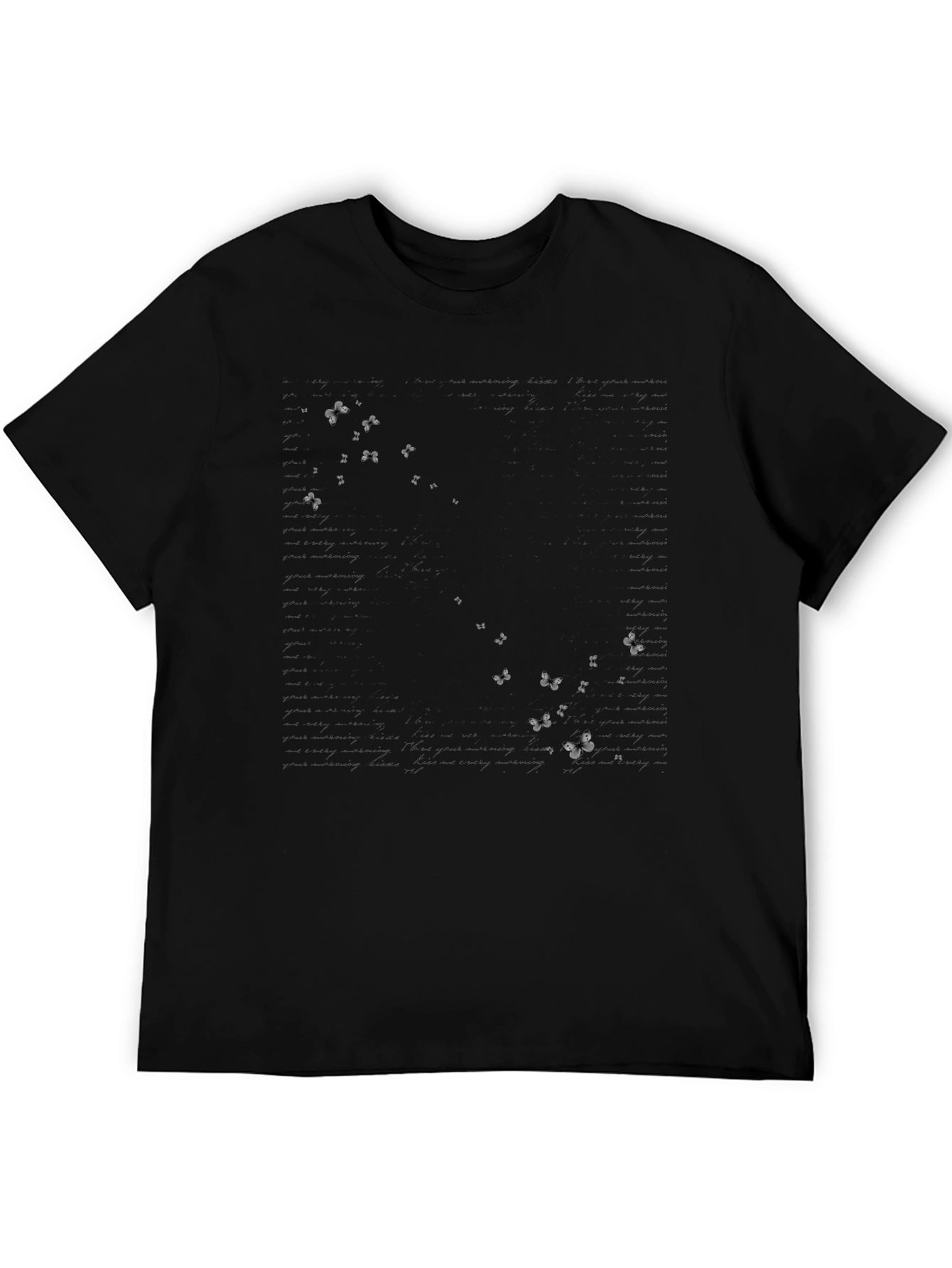 Butterfly Text Print Black T-Shirt