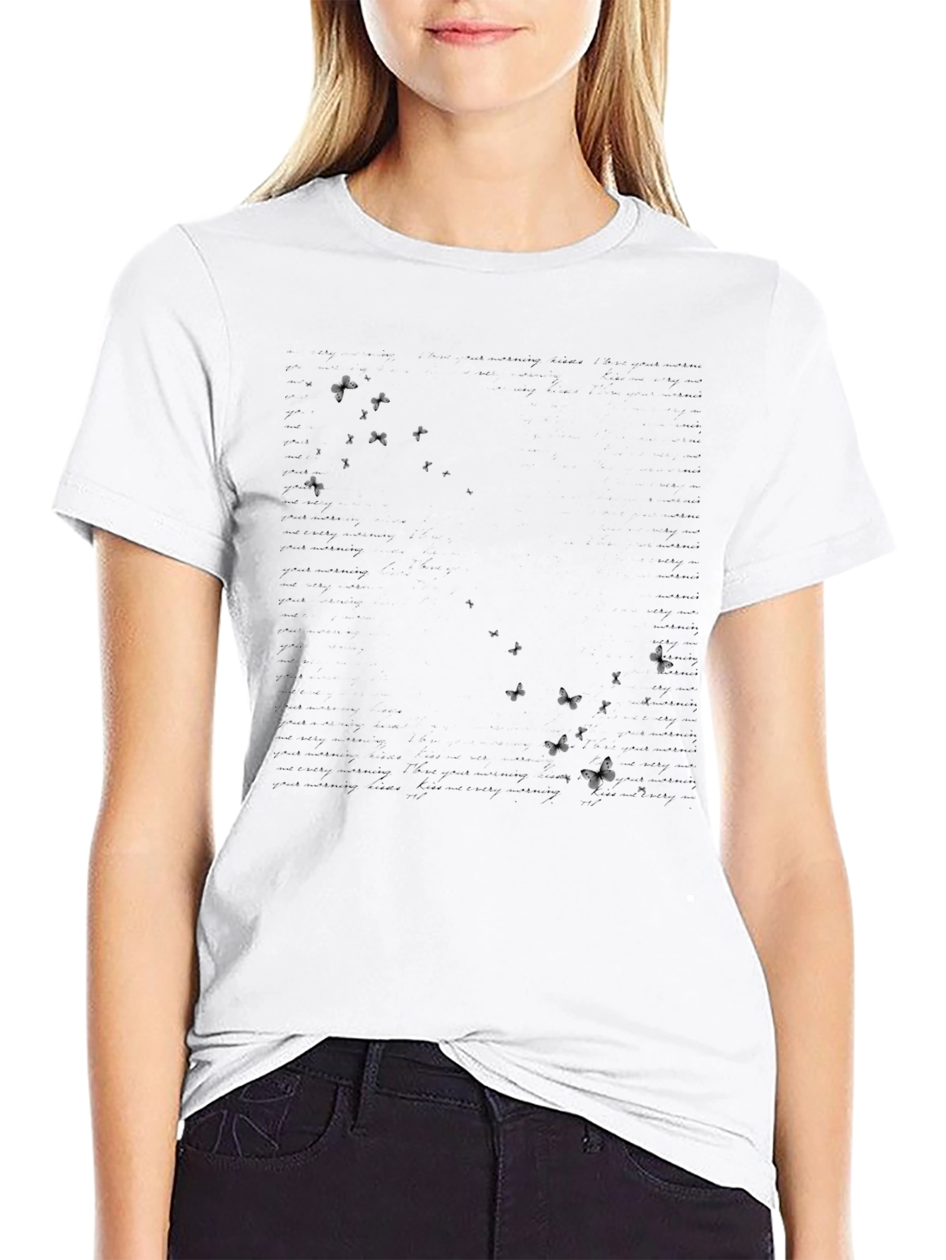 Butterfly Text Print Black T-Shirt
