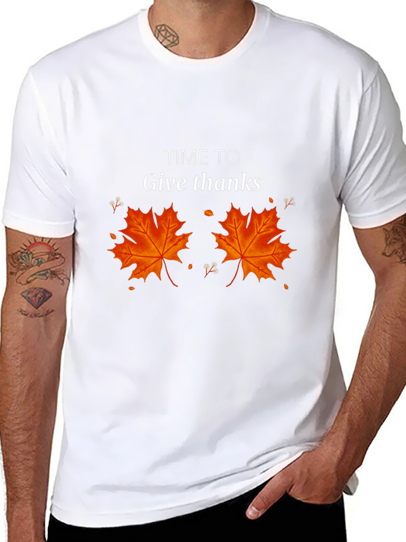 Time To Give Thanks Thanksgiving Maple Leaf Tee