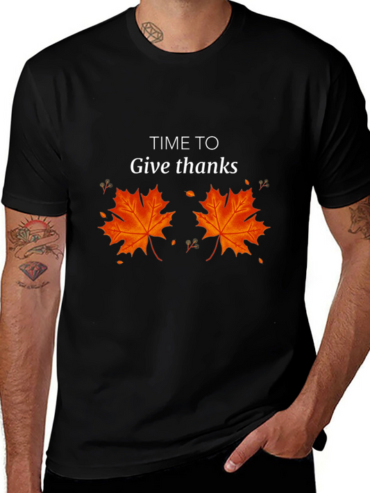 Time To Give Thanks Thanksgiving Maple Leaf Tee