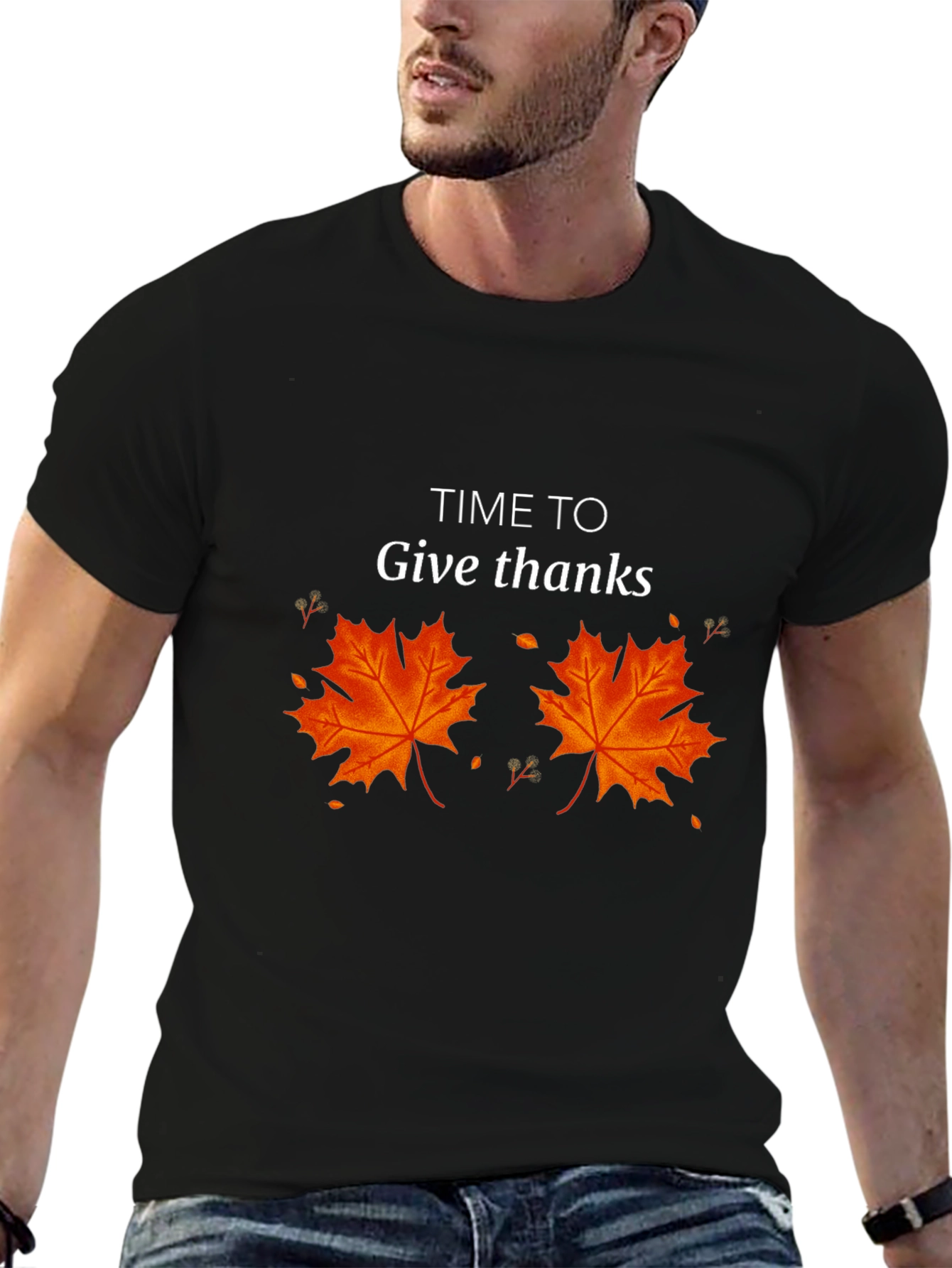 Time To Give Thanks Thanksgiving Maple Leaf Tee