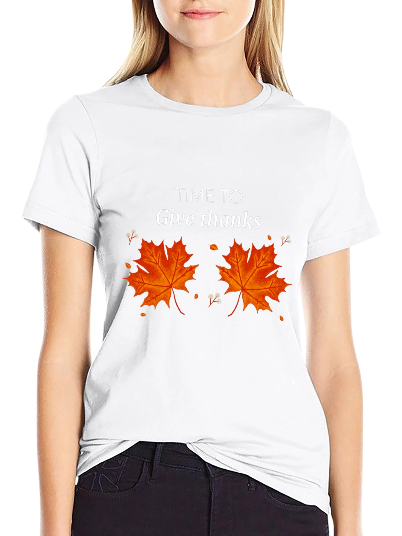 Time To Give Thanks Thanksgiving Maple Leaf Tee