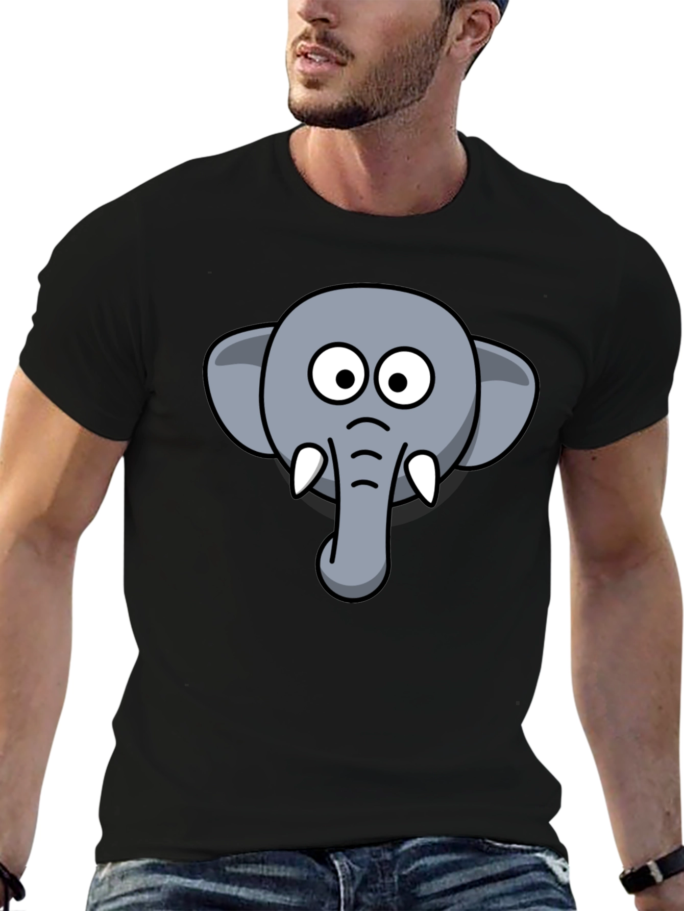 Elephant Graphic Tee - Mens Black Cotton T-Shirt