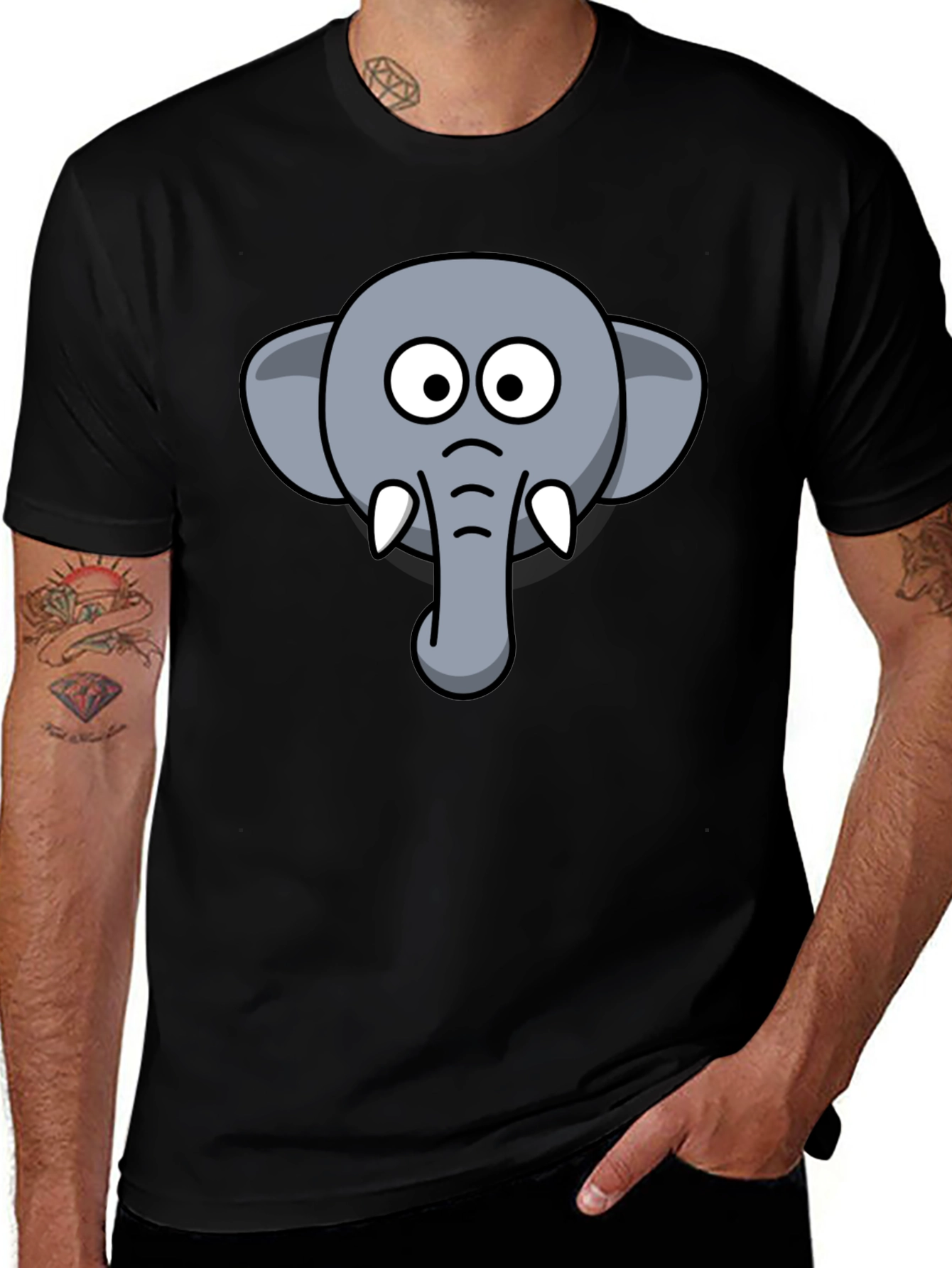 Elephant Graphic Tee - Mens Black Cotton T-Shirt
