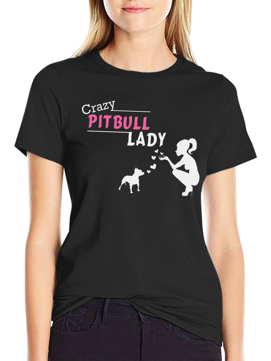 Crazy Pitbull Lady Black Graphic T-Shirt