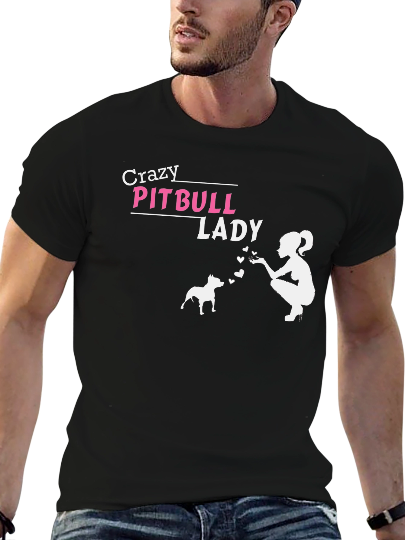 Crazy Pitbull Lady Black Graphic T-Shirt