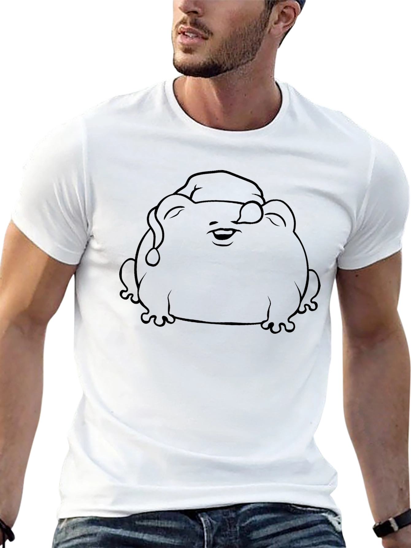 Frog with Santa Hat Black T-Shirt