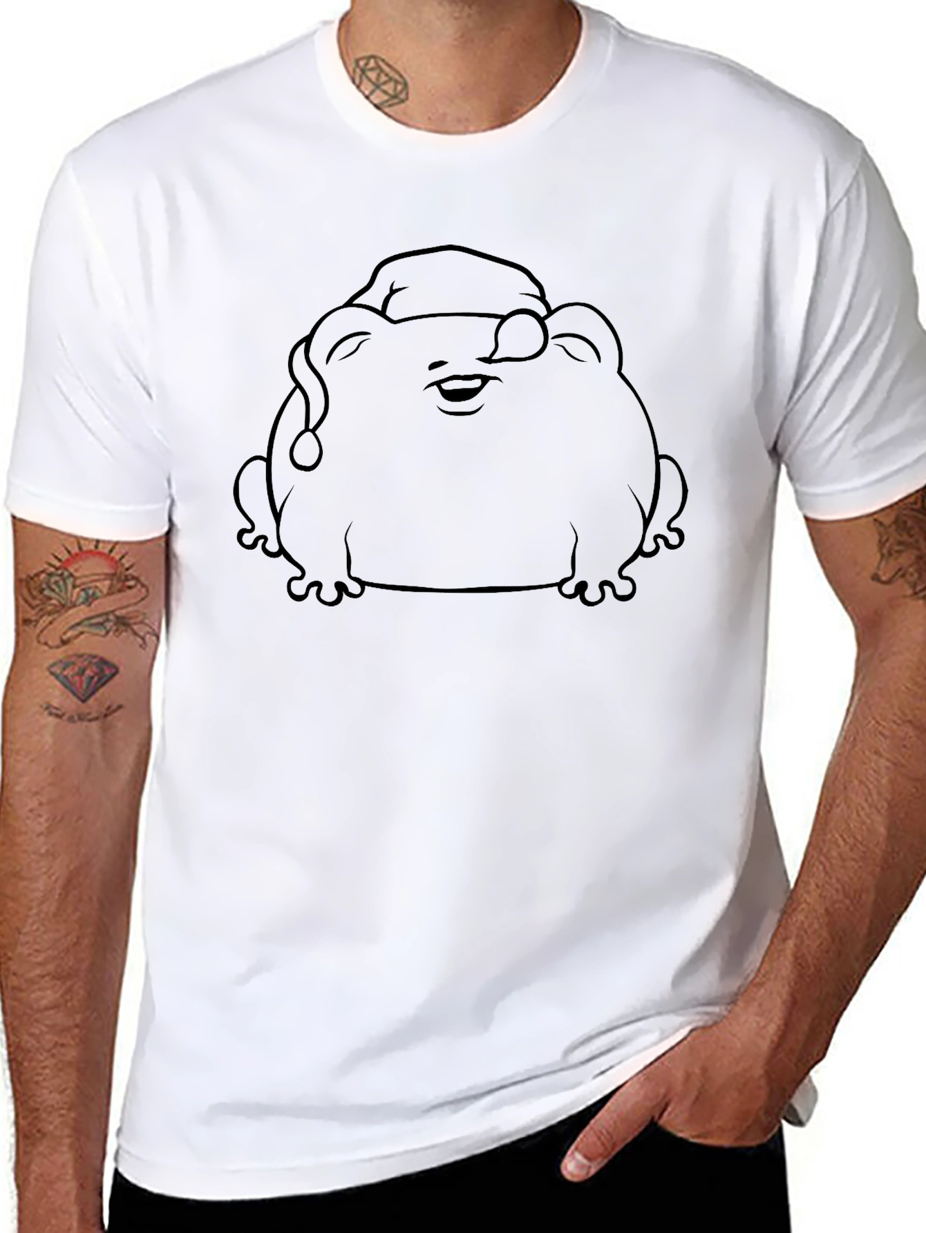 Frog with Santa Hat Black T-Shirt