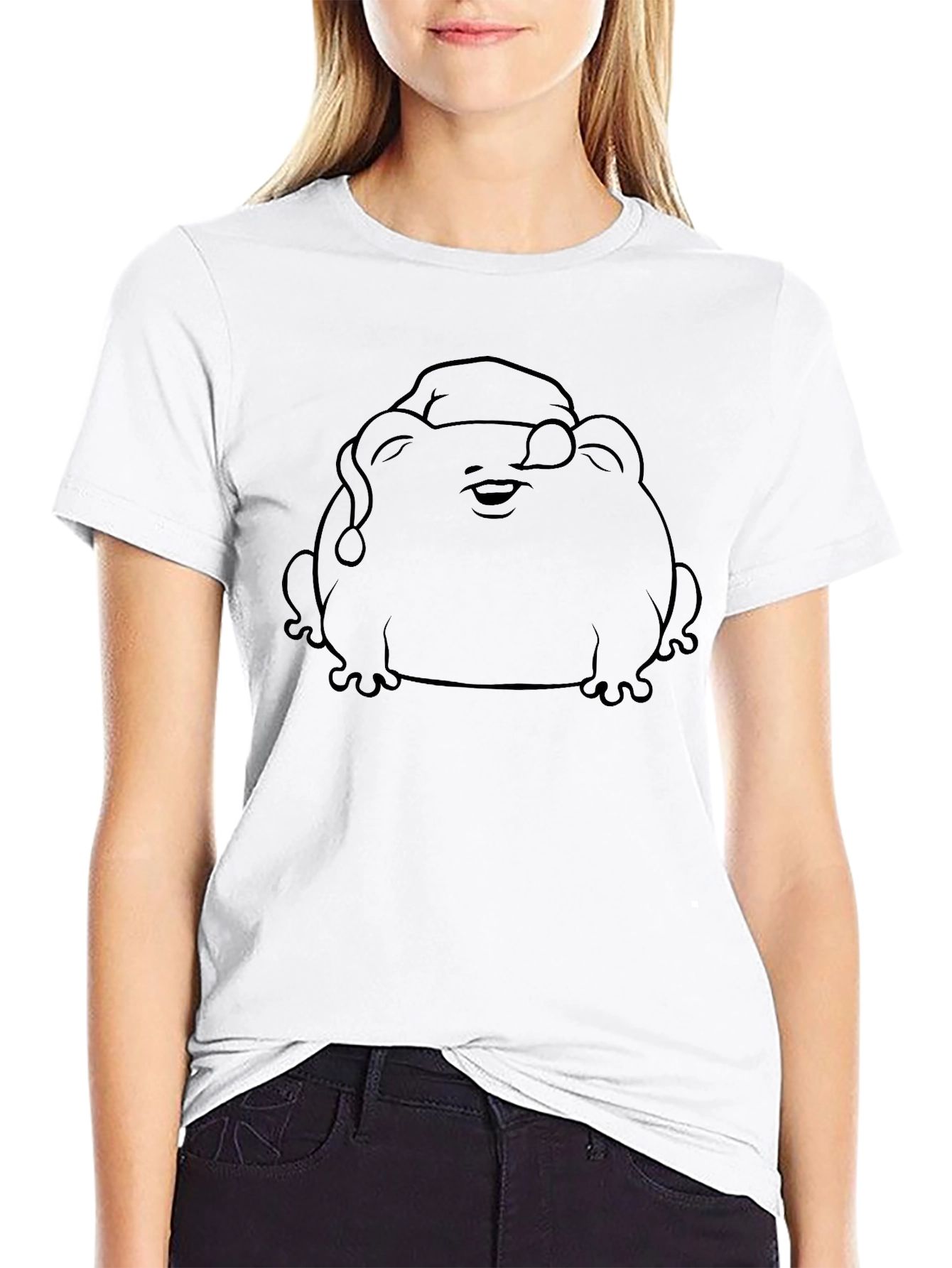Frog with Santa Hat Black T-Shirt
