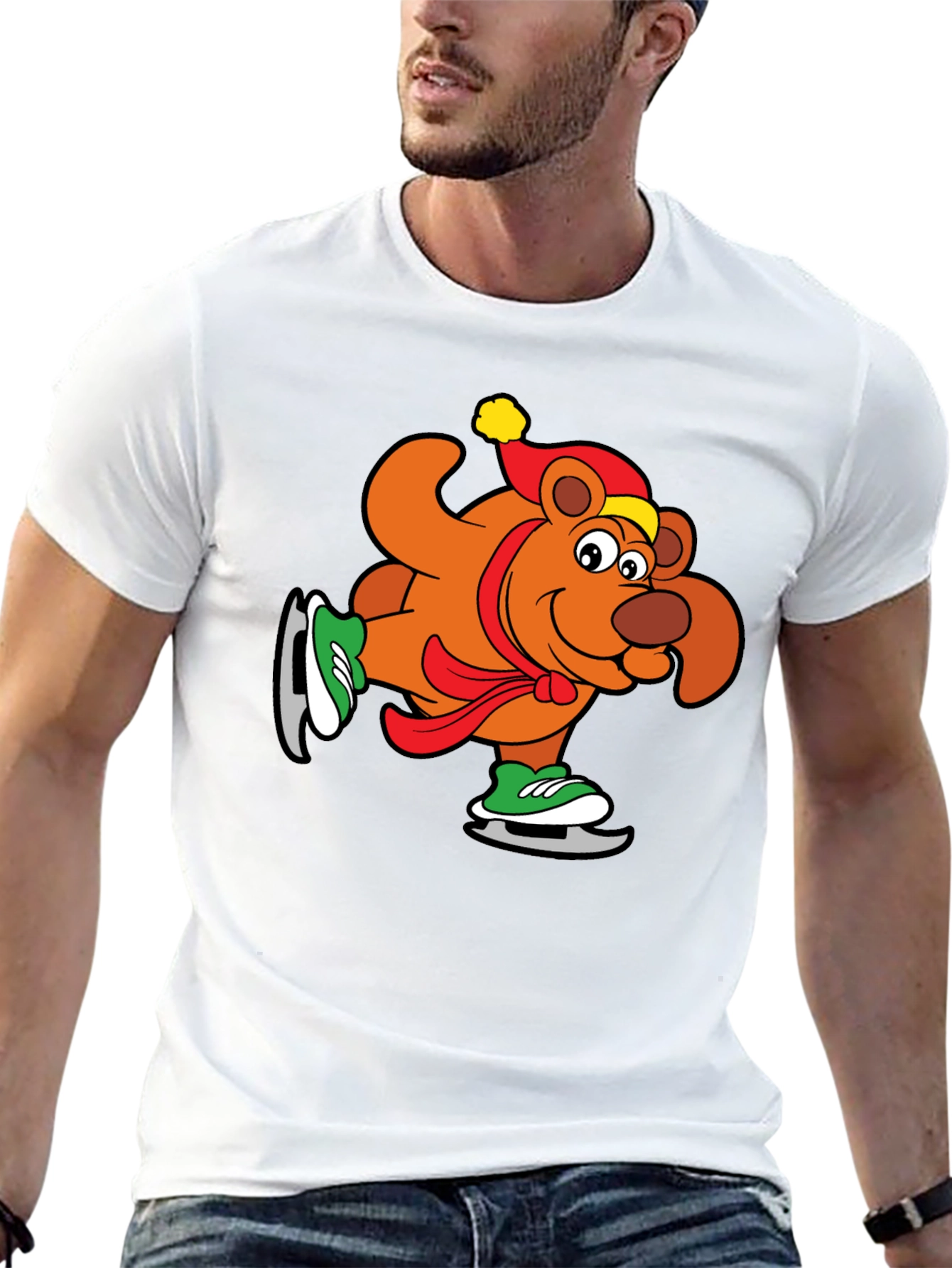 Skating Bear Graphic Tee - Holiday Cheer
