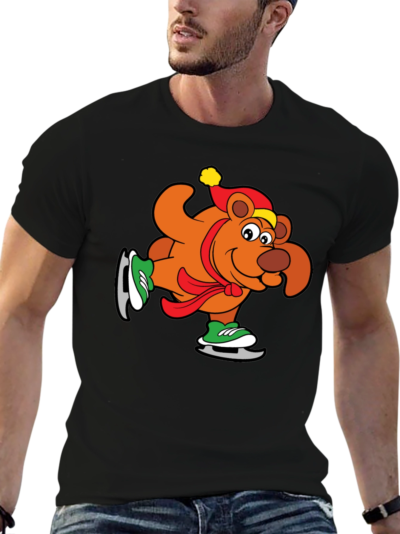 Skating Bear Graphic Tee - Holiday Cheer
