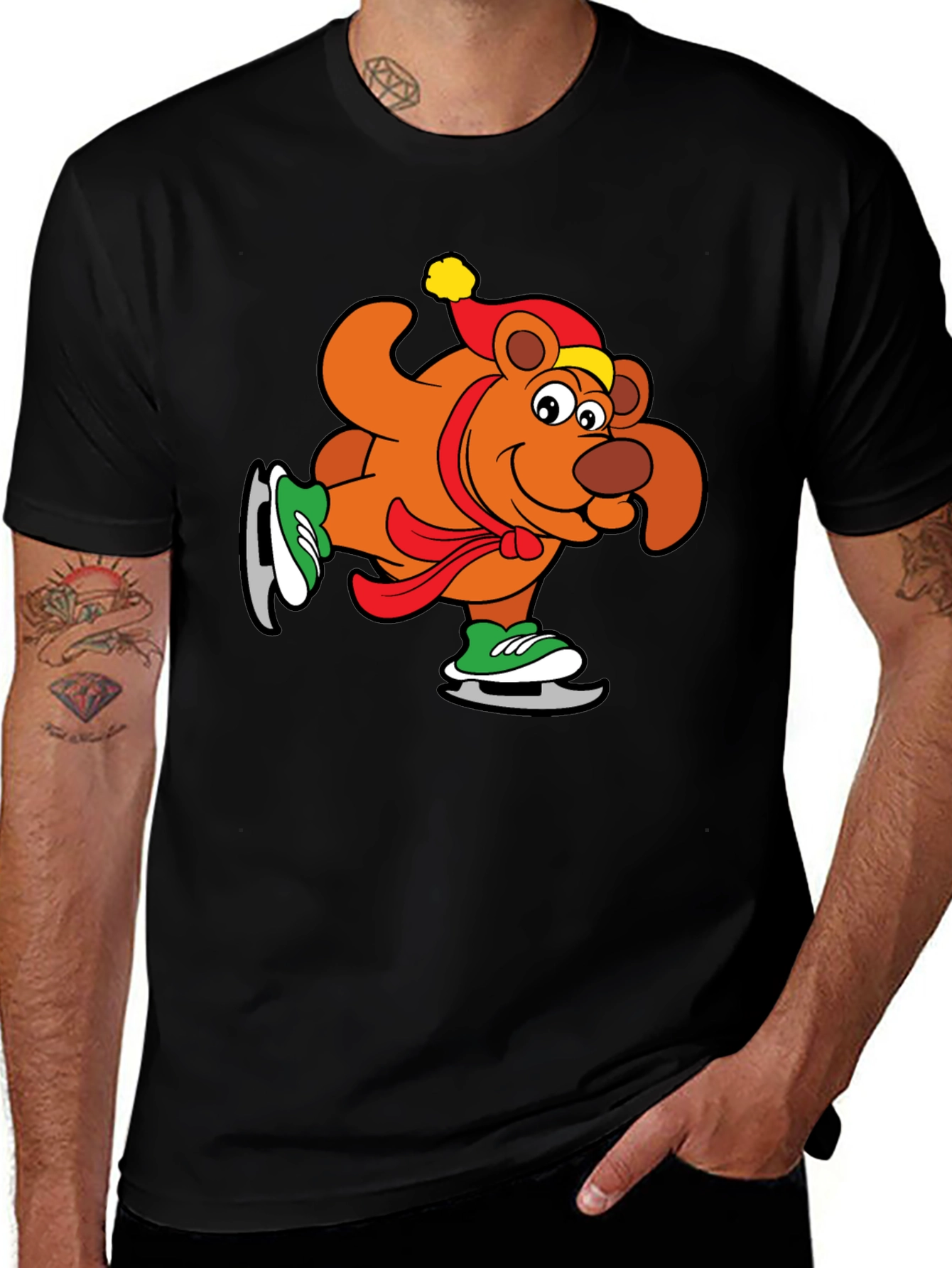 Skating Bear Graphic Tee - Holiday Cheer