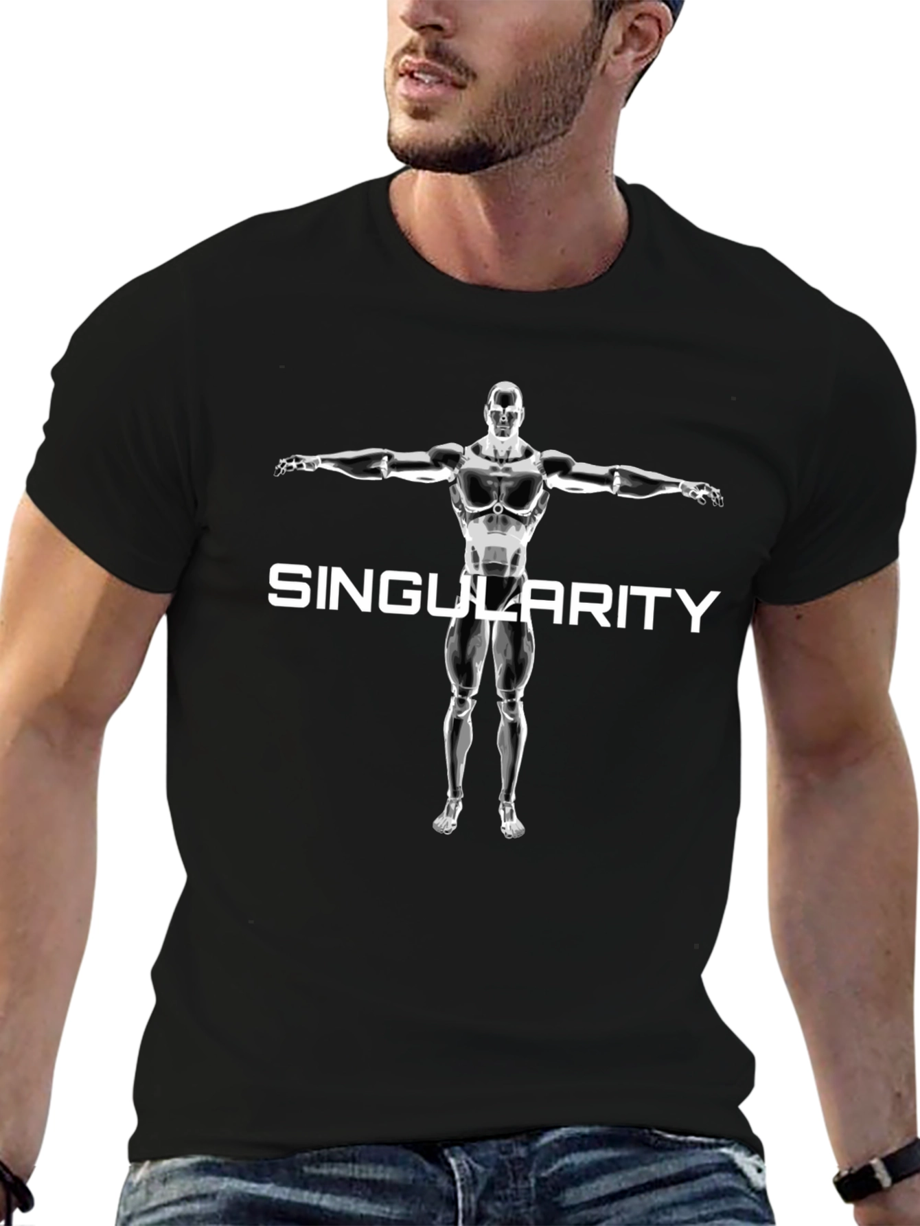 Singularity Robot Graphic Tee - Cool Black T-Shirt