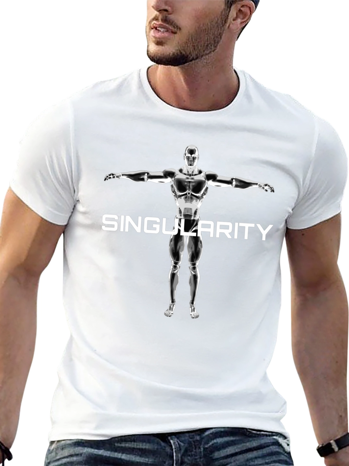 Singularity Robot Graphic Tee - Cool Black T-Shirt