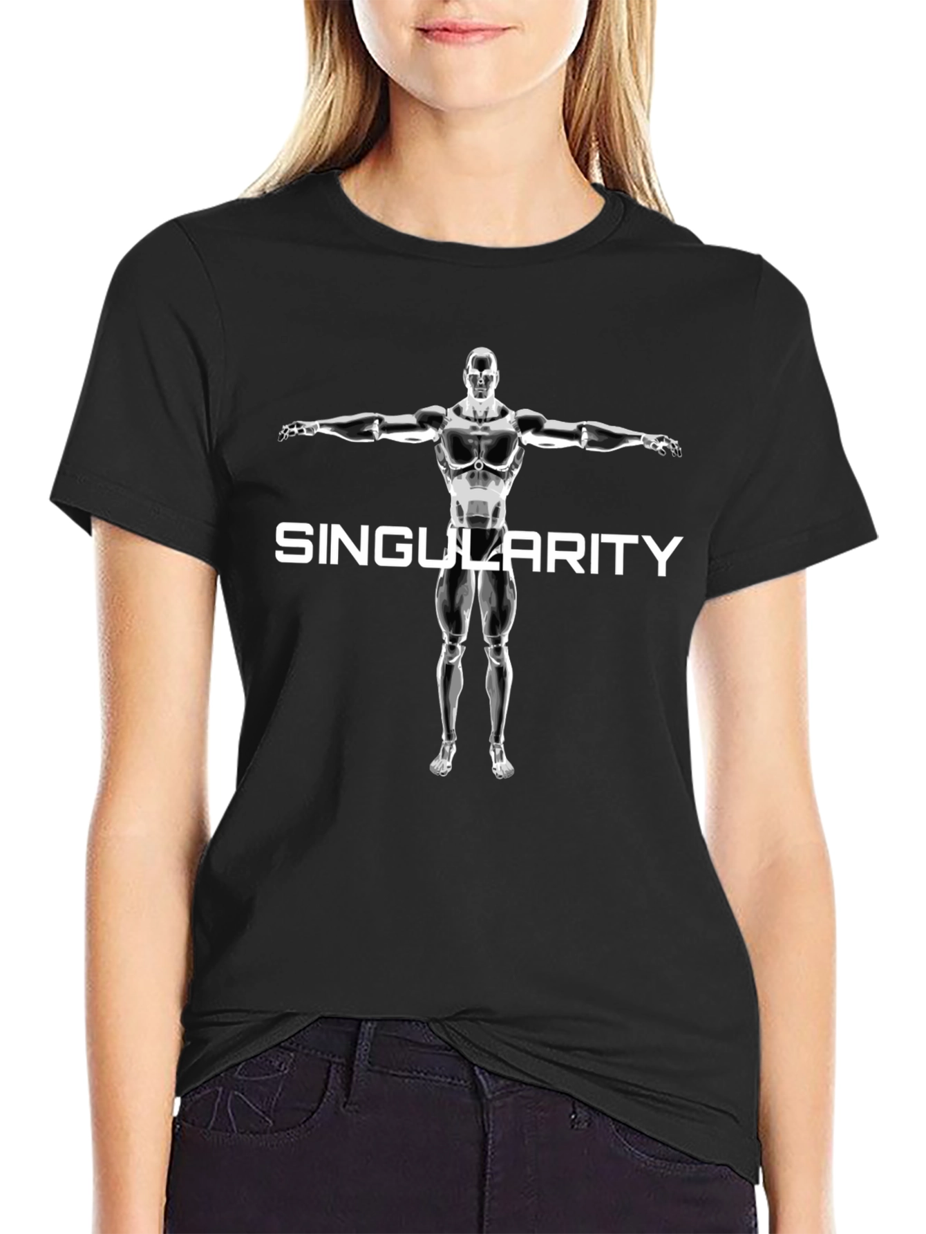 Singularity Robot Graphic Tee - Cool Black T-Shirt