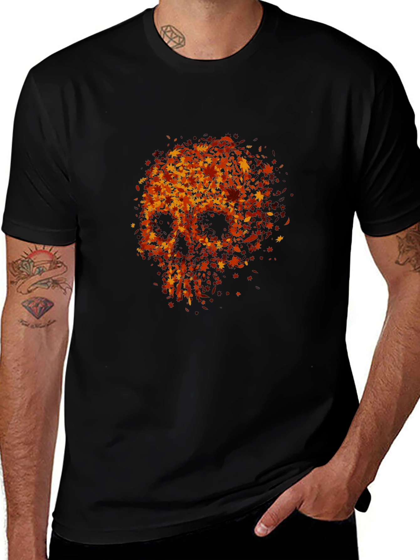 Skull Made of Leaves Graphic Tee - Black