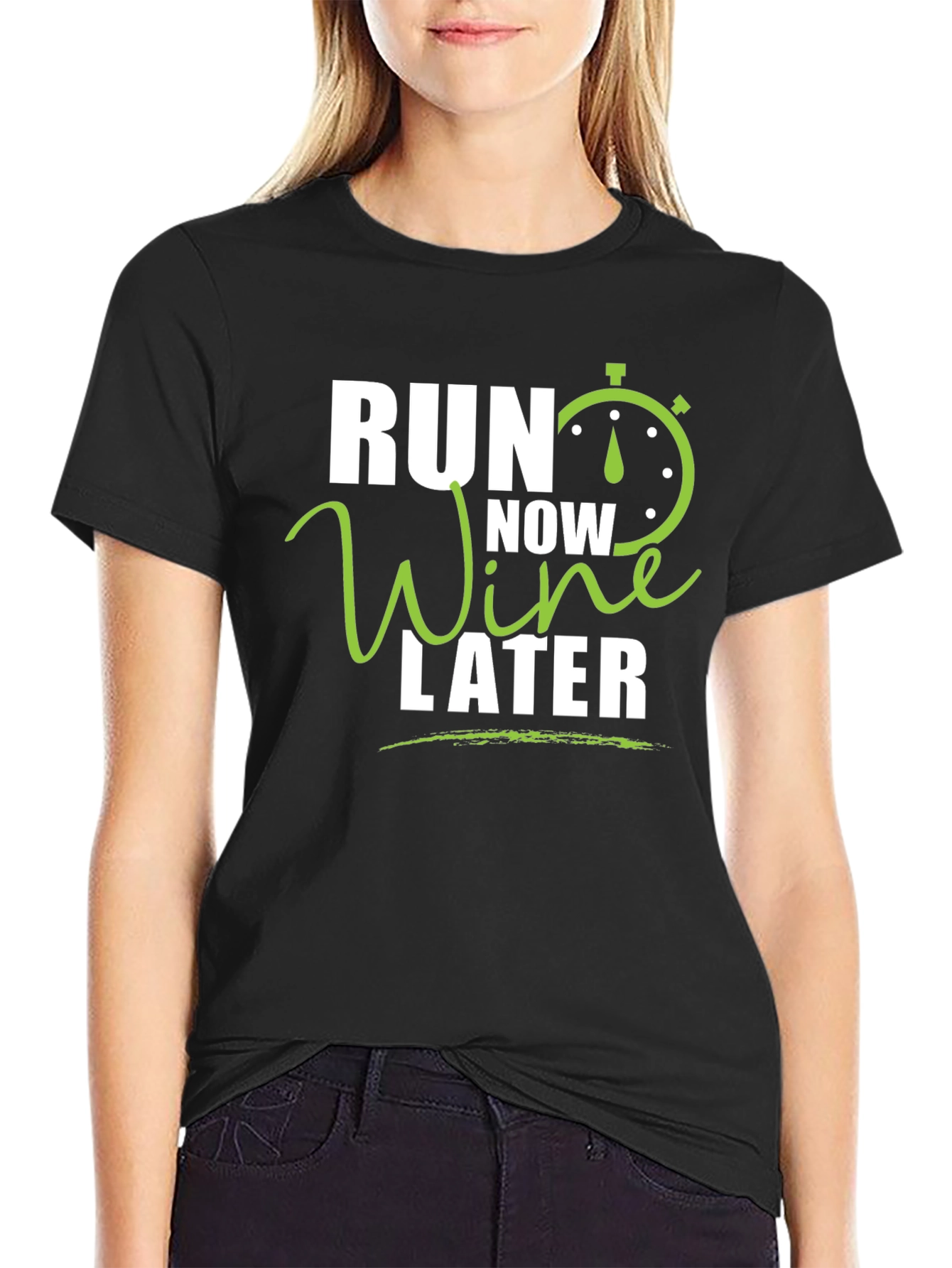 Run Now Wine Later Black Graphic T-Shirt