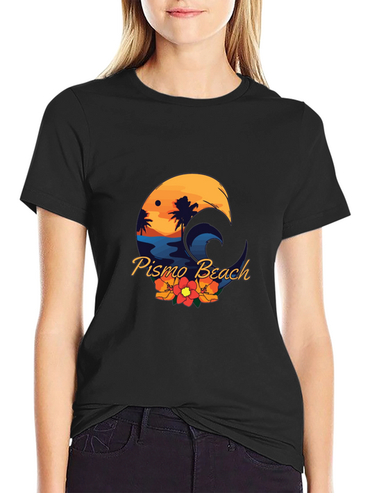 Pismo Beach Graphic Tee - Sunset Palms & Waves