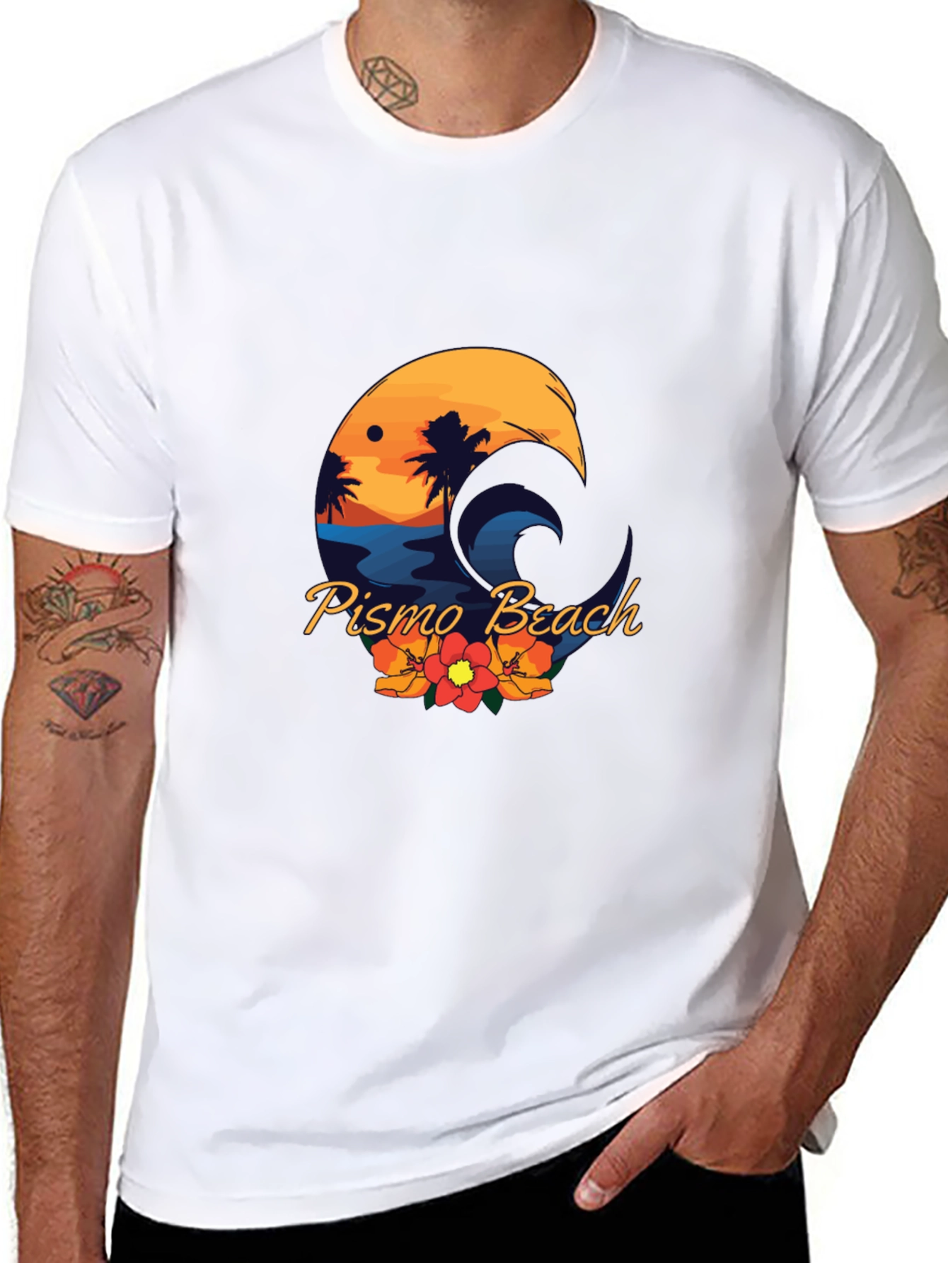 Pismo Beach Graphic Tee - Sunset Palms & Waves