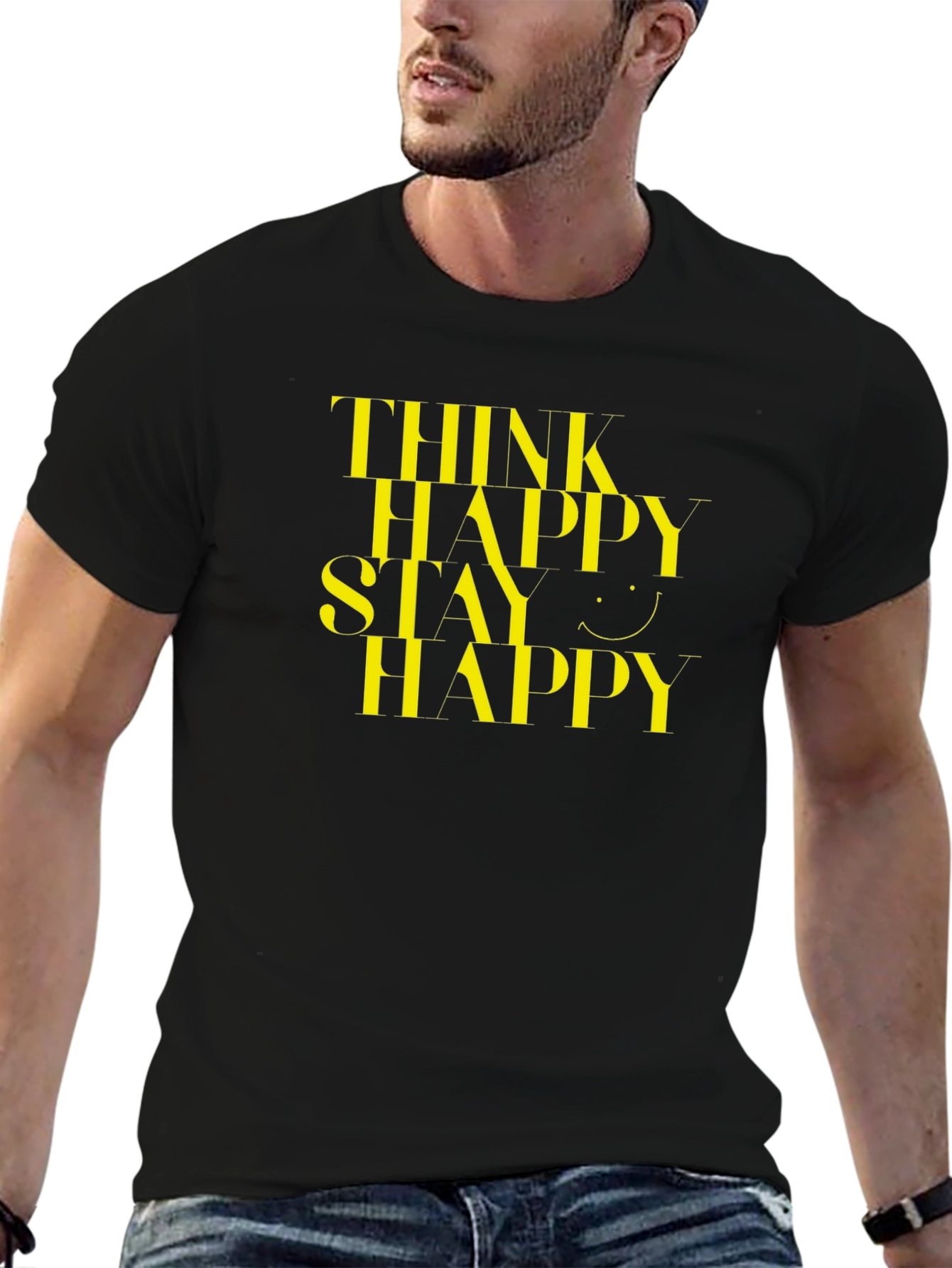 Think Happy Stay Happy Black Graphic Tee