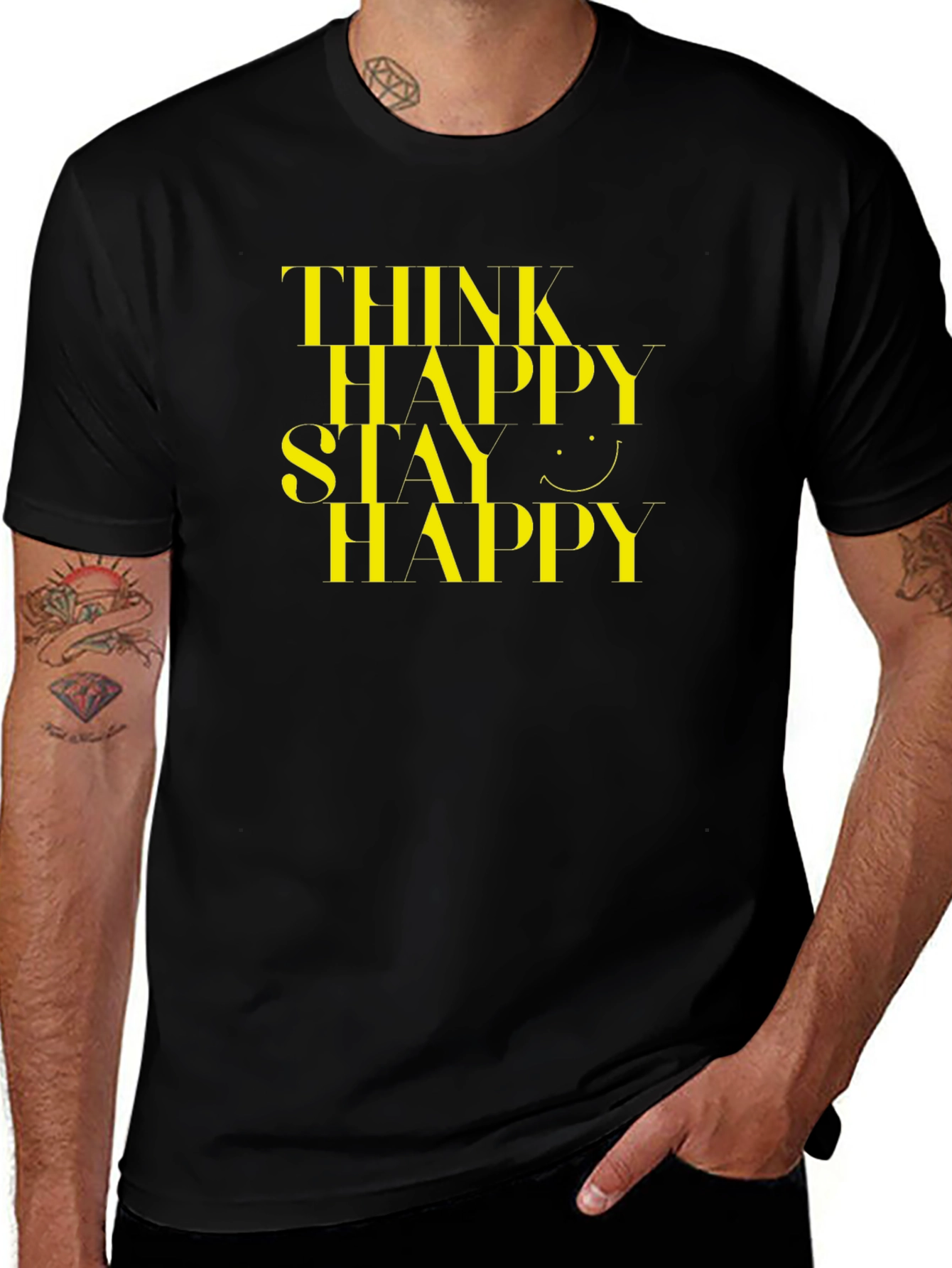 Think Happy Stay Happy Black Graphic Tee