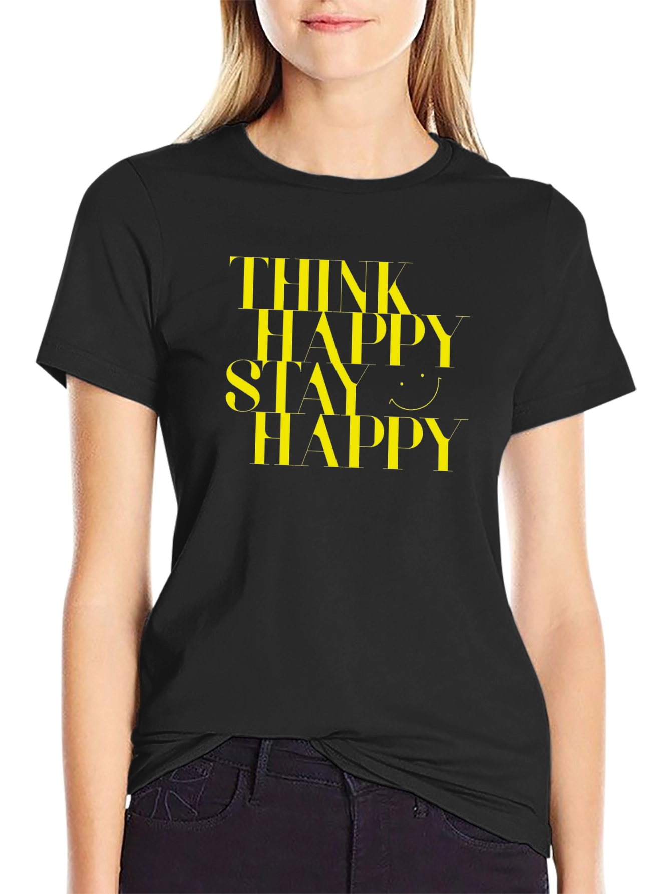 Think Happy Stay Happy Black Graphic Tee