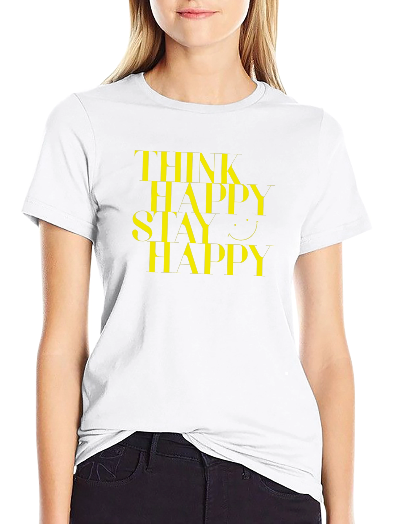 Think Happy Stay Happy Black Graphic Tee