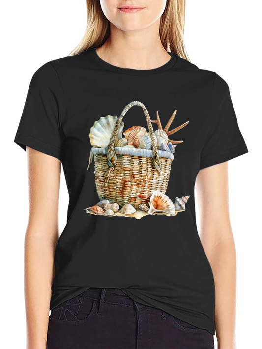 Seashell Basket Graphic Tee - Beach Lover T-Shirt