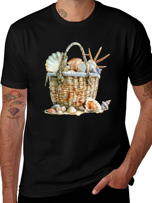 Seashell Basket Graphic Tee - Beach Lover T-Shirt