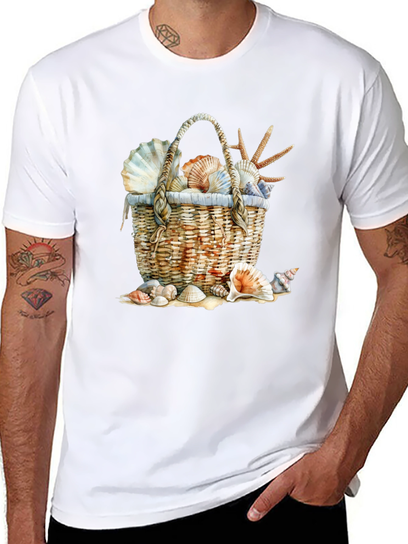 Seashell Basket Graphic Tee - Beach Lover T-Shirt
