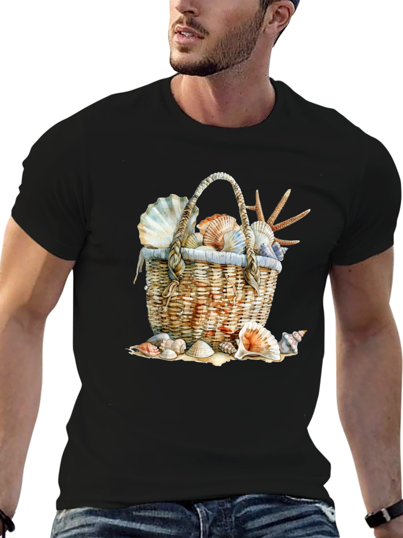 Seashell Basket Graphic Tee - Beach Lover T-Shirt