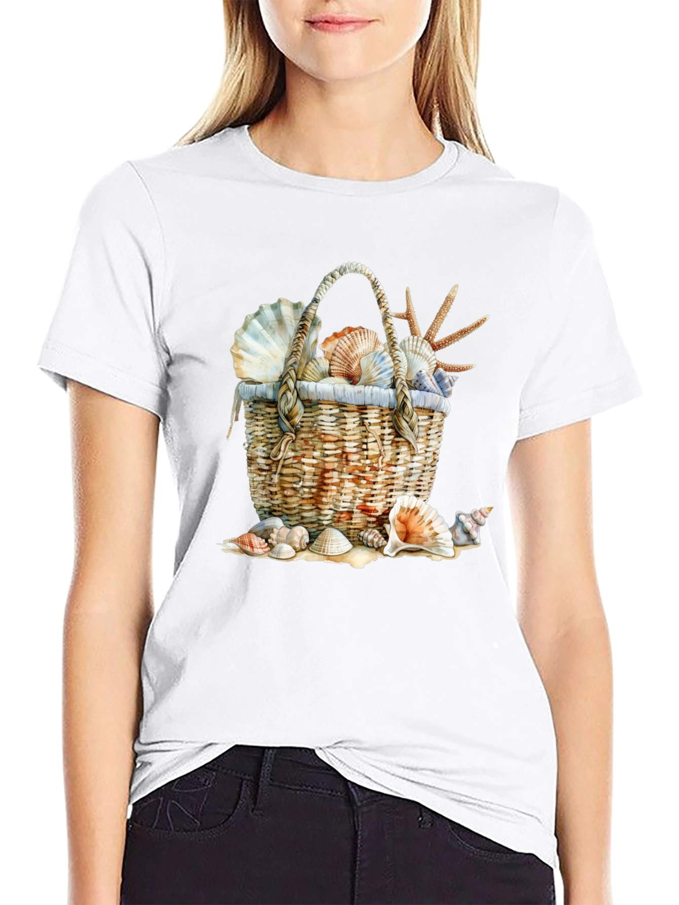 Seashell Basket Graphic Tee - Beach Lover T-Shirt
