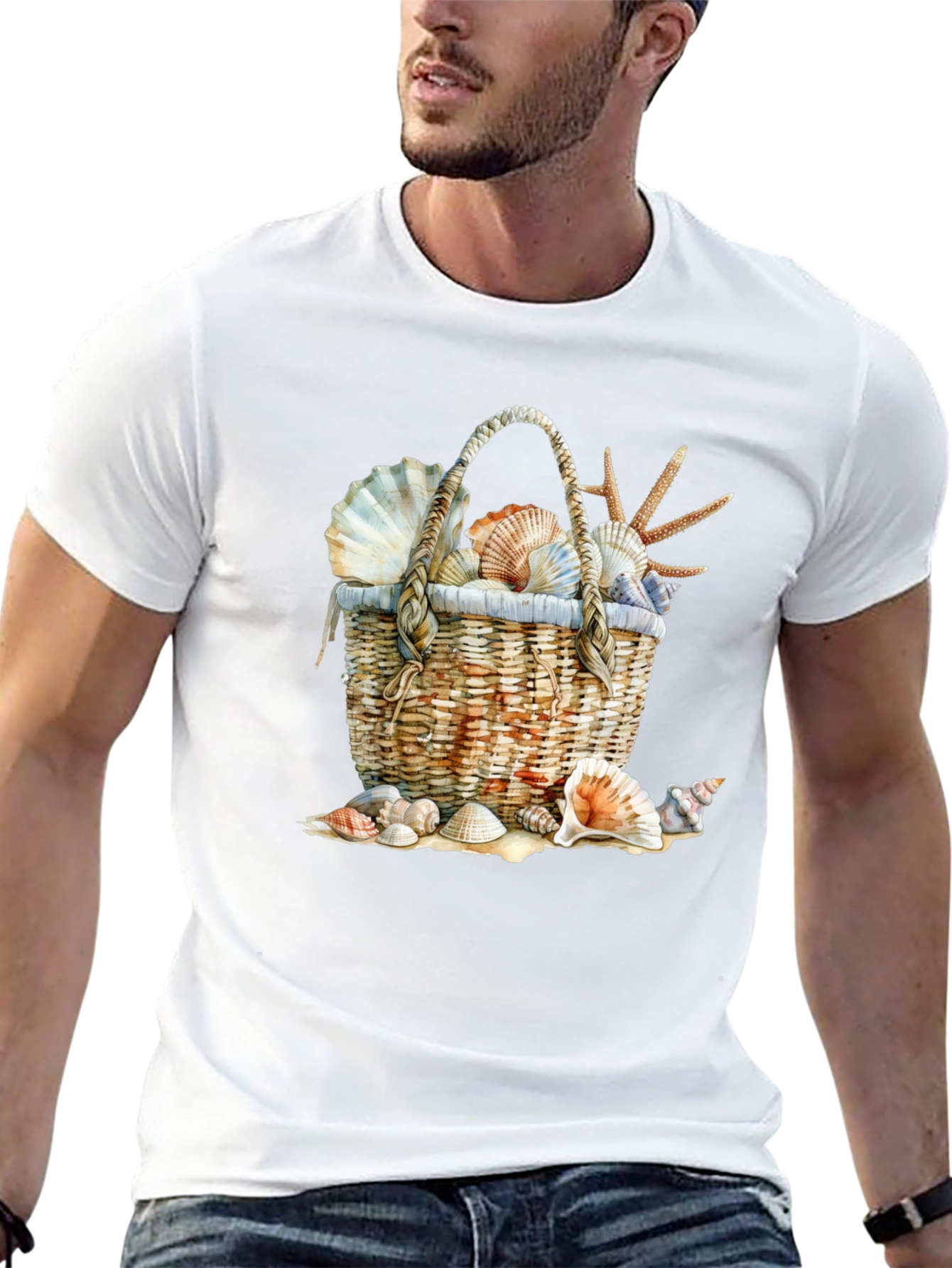 Seashell Basket Graphic Tee - Beach Lover T-Shirt