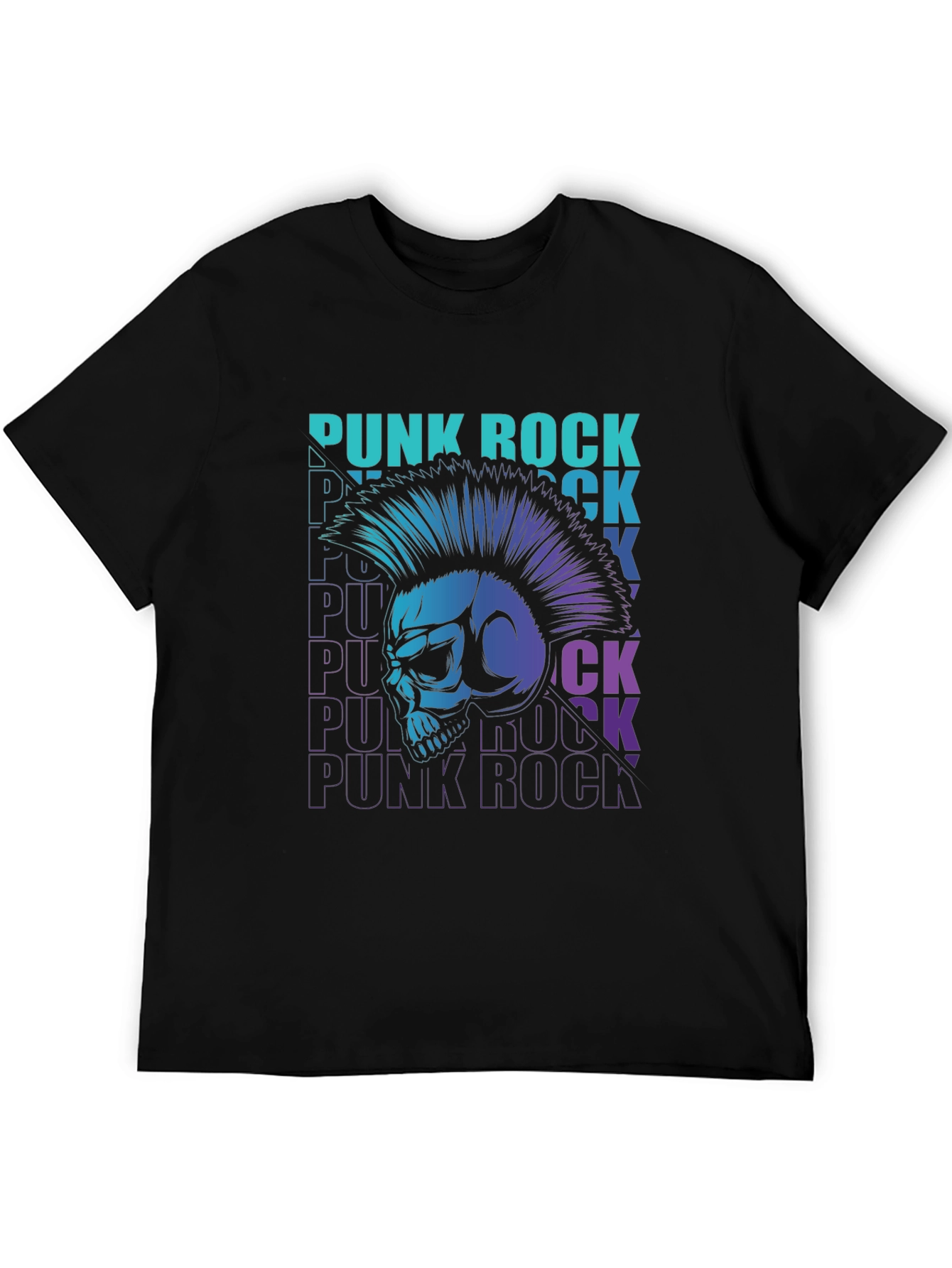 Punk Rock Skull Graphic Tee - Mens Black T-Shirt