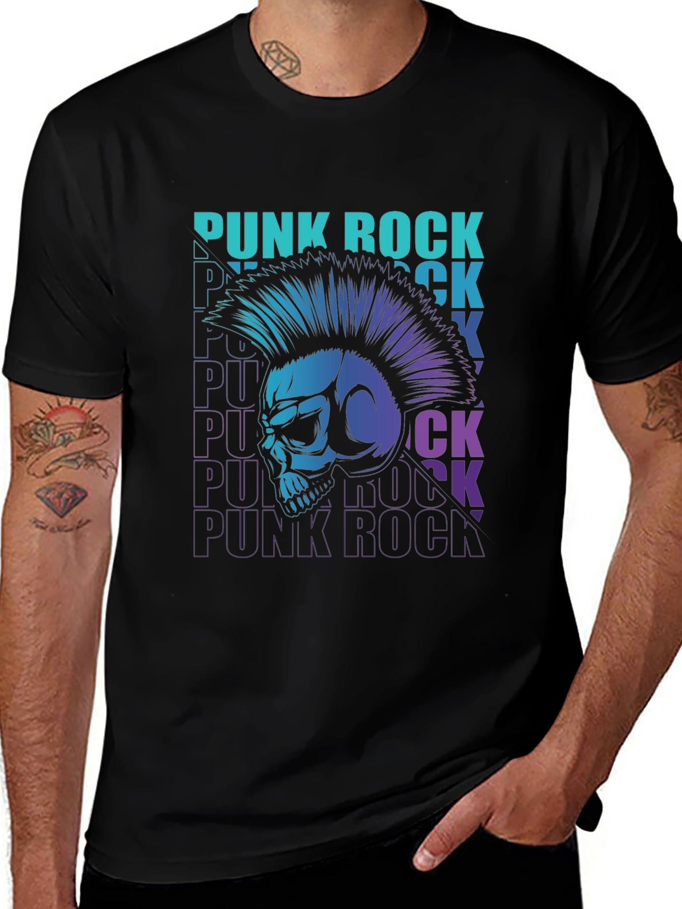 Punk Rock Skull Graphic Tee - Mens Black T-Shirt